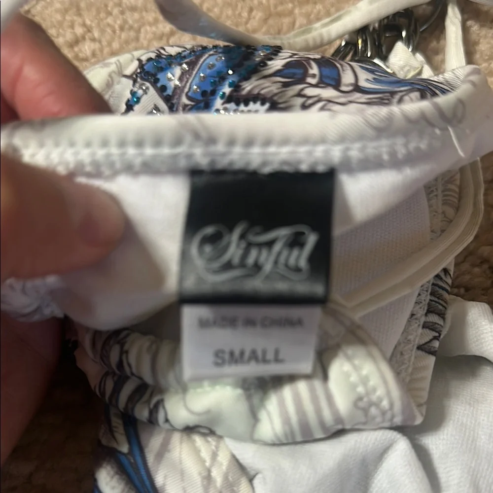 Sinful White and Blue Embroidered Bikini - Picture 4 of 4